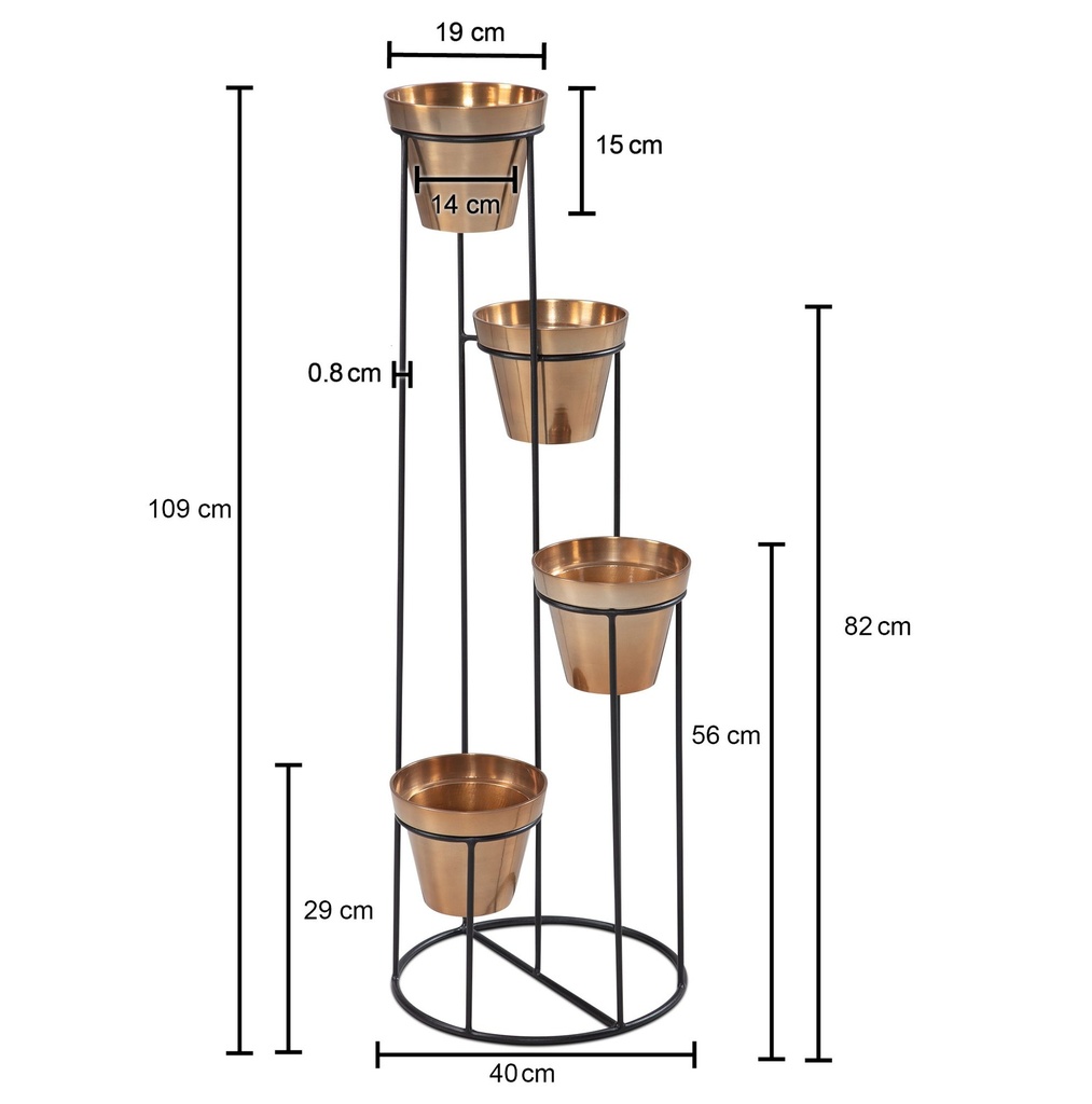 Support à Fleurs en Métal Doré/Noir 40x109x40 cm Support à Plantes, Autonome avec 4 Pots, Grand, Moderne_03