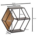 Étagère Murale 60x52x20 cm Étagère Suspendue en Bois Massif/Métal de Manguier Industriel, Étagère Flottante de Conception Hexagonale, avec 3 Étagères_03