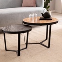 Lot de 2 tables basses en bois d'acacia massif/aspect pierre, table de salon ronde, table gigogne avec structure en métal, table basse moderne, marron/anthracite_01