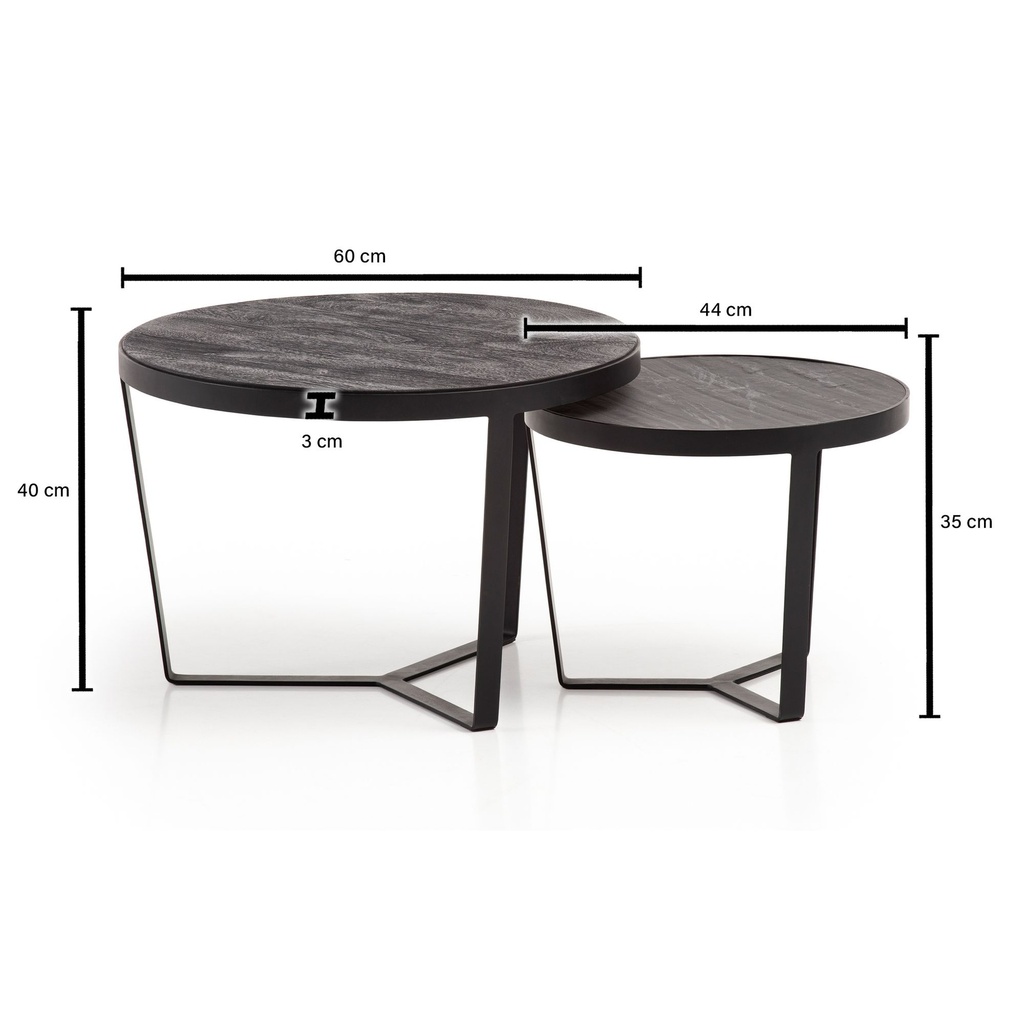 Lot de 2 tables basses en bois d'acacia massif/aspect pierre, table de salon ronde, table gigogne avec structure en métal, table basse moderne, noir/anthracite_03