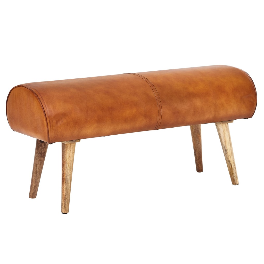 Banc en cuir véritable / banc en bois massif 100x53x40 cm, marron