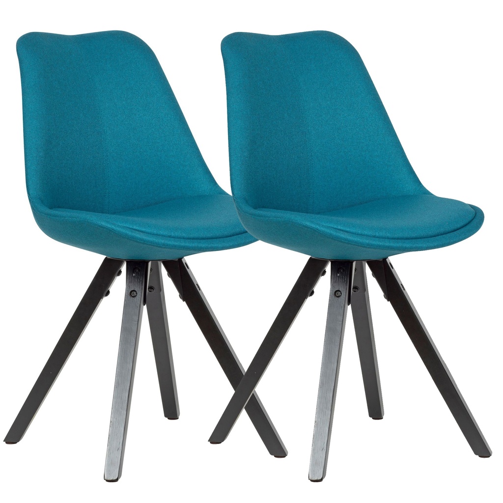 Lot de 2 chaises de salle à manger pétrole avec pieds noirs, scandinave, avec revêtement en tissu, rembourrées