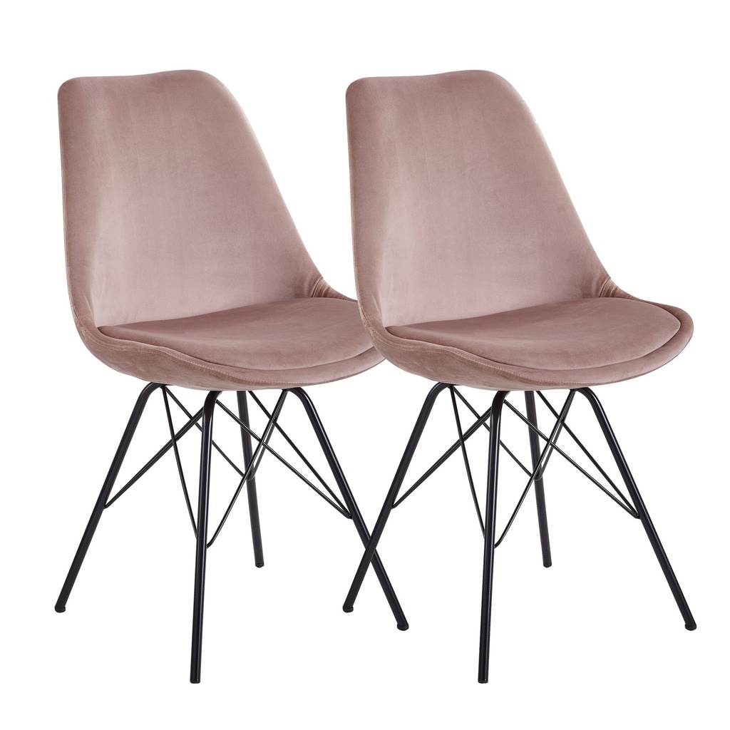 Lot de 2 chaises de salle à manger en velours rose avec pieds noirs