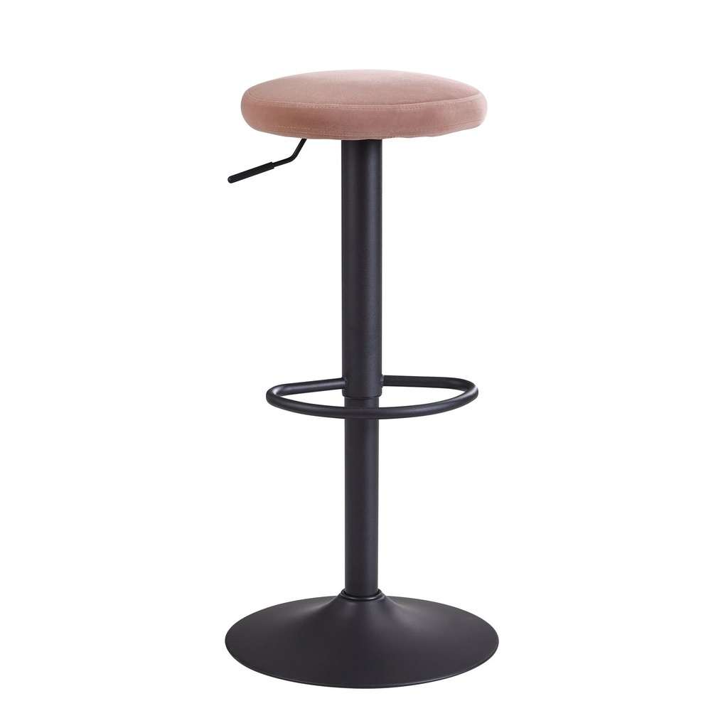 Tabouret de bar rose en velours sans dossier 58 - 79 cm, tissu / métal 100 kg