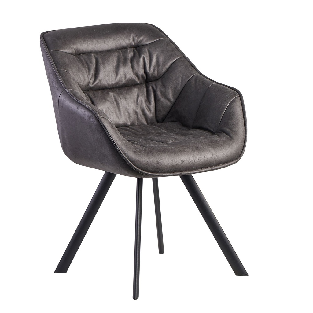 Chaise de salle à manger aspect daim gris rembourrée avec pieds noirs