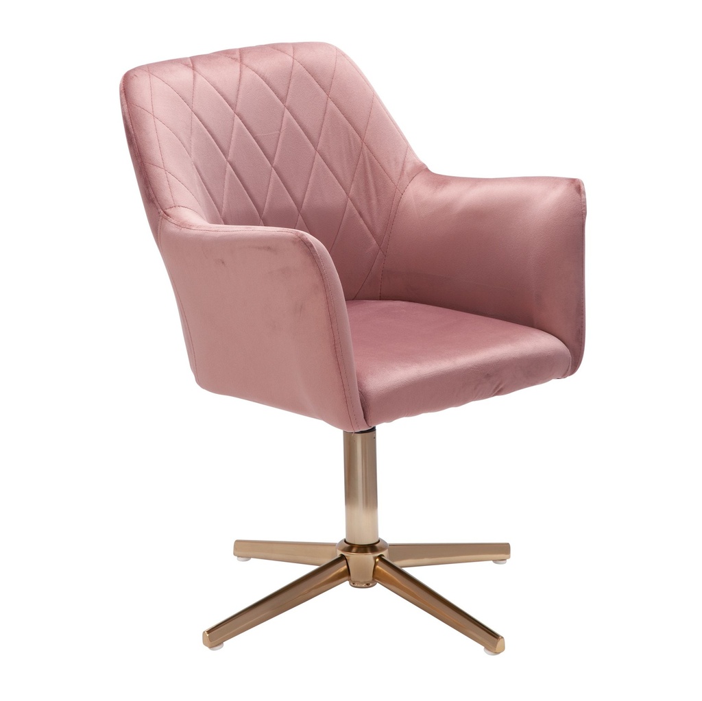 Design Chaise pivotante en velours rose pivotante sans roulettes, avec accoudoirs