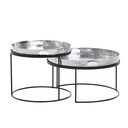 Lot de 2 tables basses rondes martelées en métal argenté/noir, table de canapé avec plateau amovible, table de canapé 2 pièces moderne