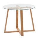 Table basse 58x58x47 cm table de canapé en bois de chêne massif/verre ronde, table de salon design moderne, table en bois table de chambre petite