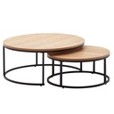 Lot de 2 tables basses rondes en bois et métal en chêne - Table d'appoint au design moderne - 2 pièces - Tables de salon rondes - Tables gigognes en bois