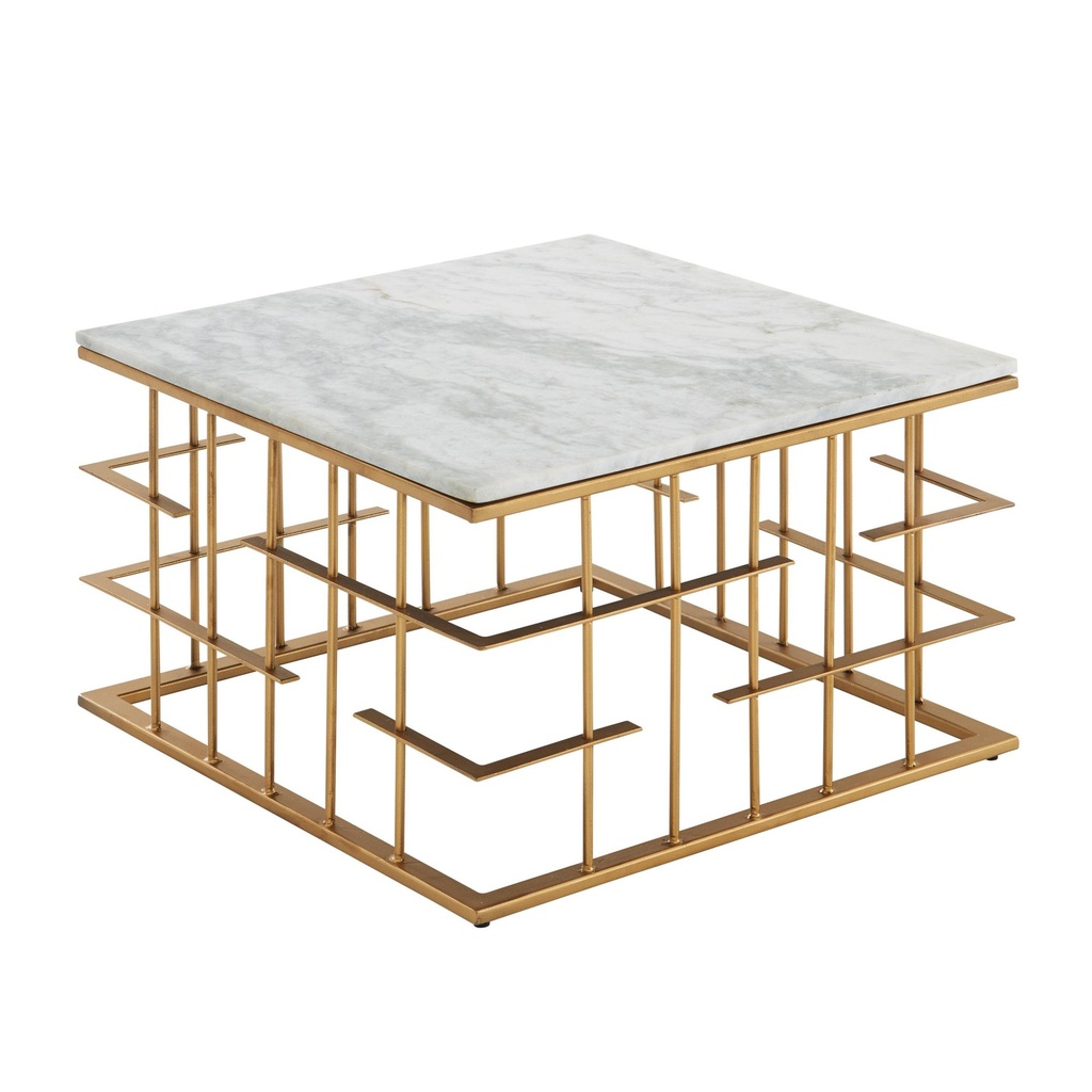 Table basse en marbre véritable blanc 55x55x35 cm Table de canapé en métal doré design table de salon carrée petite table basse moderne carrée WL6.681