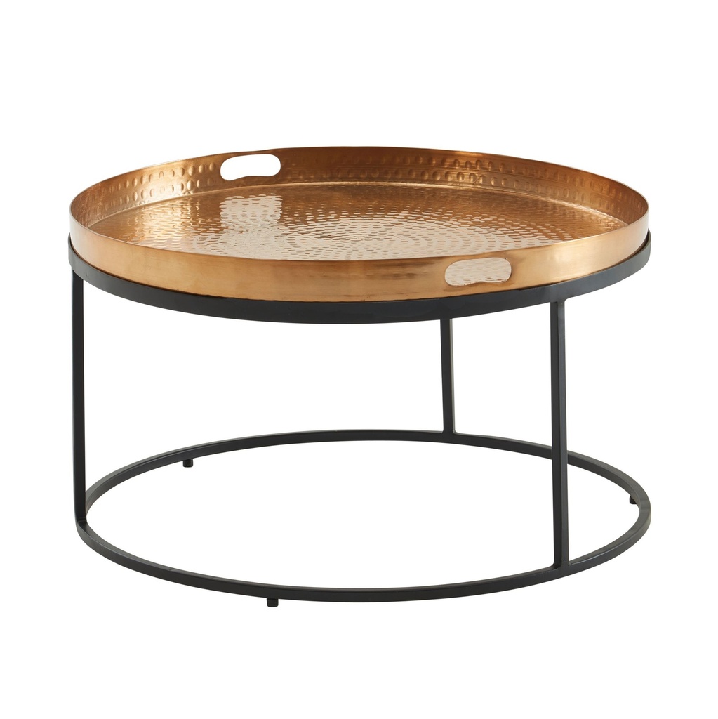 Table basse en métal martelé 62x62x36 cm Table de canapé en aluminium doré noir Table de salon design plateau amovible rond WL6.693