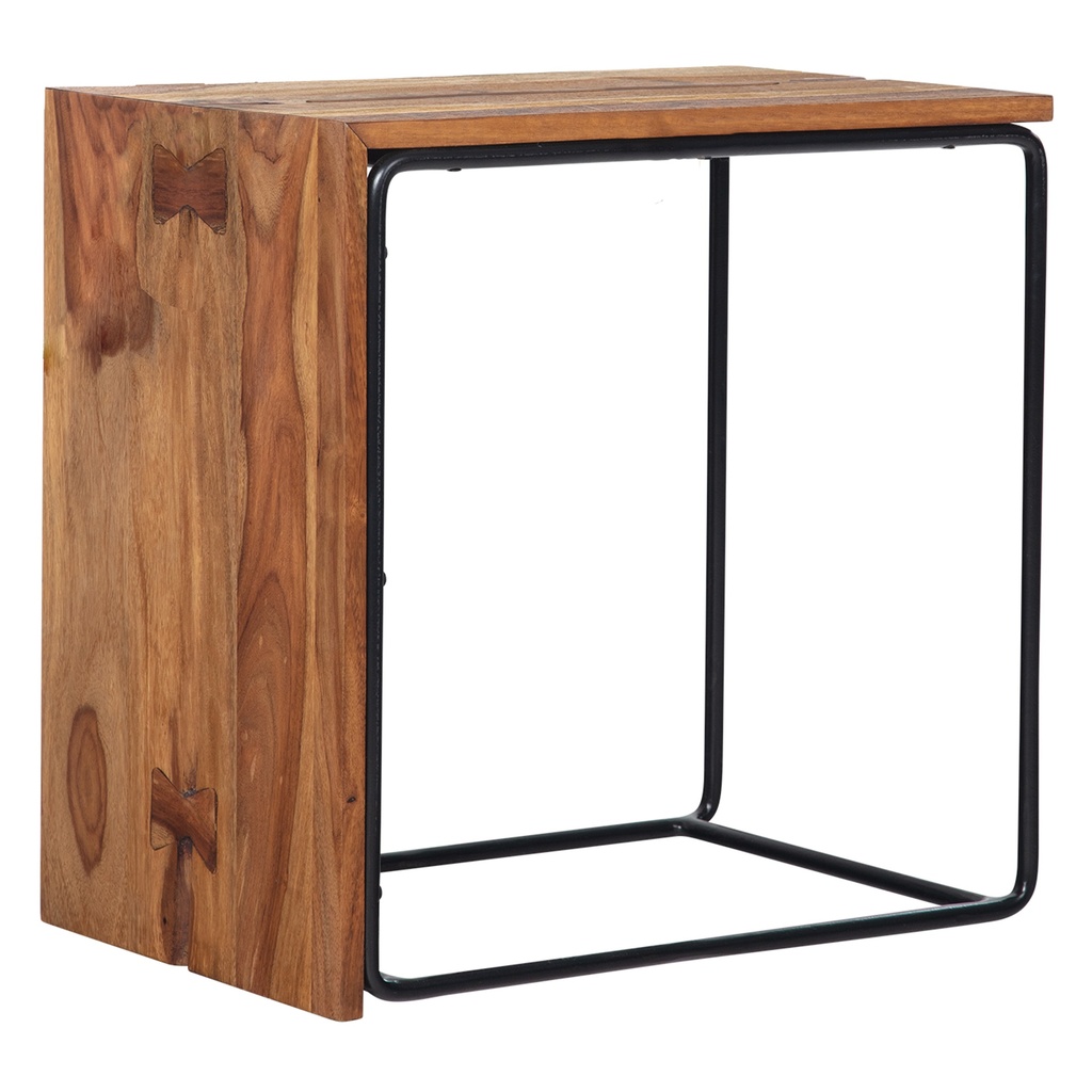 Table d'appoint Sheesham bois massif / métal 45 x 30 x 45 cm, rectangulaire, Industrial Couch Modern