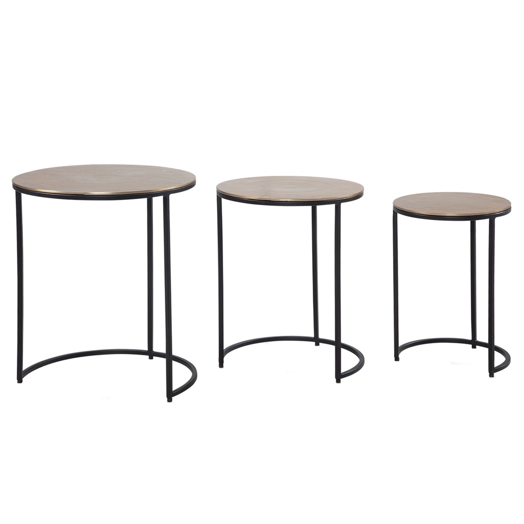 Tables d'appoint lot de 3 tables gigognes design aluminium or/noir rondes en métal, table d'appoint moderne, tables gigognes