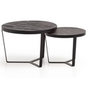 Lot de 2 tables basses en bois d'acacia massif/aspect pierre, table de salon ronde, table gigogne avec structure en métal, table basse moderne, noir/anthracite