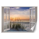 Photo murale pour salon fabriqué en toile de 130 g/m2 fenêtre sur la plage au coucher du soleil