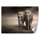 Papier peint rectangulaire avec image d'éléphants imprimée sur toile avec finition grise