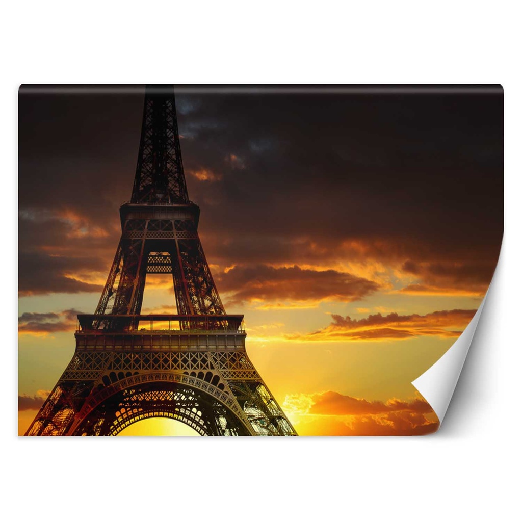 Papier peint imprimé sur toile avec colle motif tour eiffel au coucher du soleil