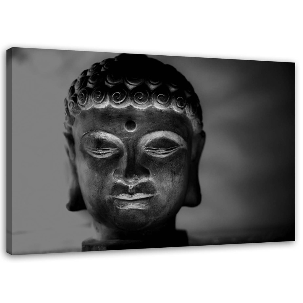 Cadre décoratif avec image de bouddha illuminé méditant dans les tons noir et gris