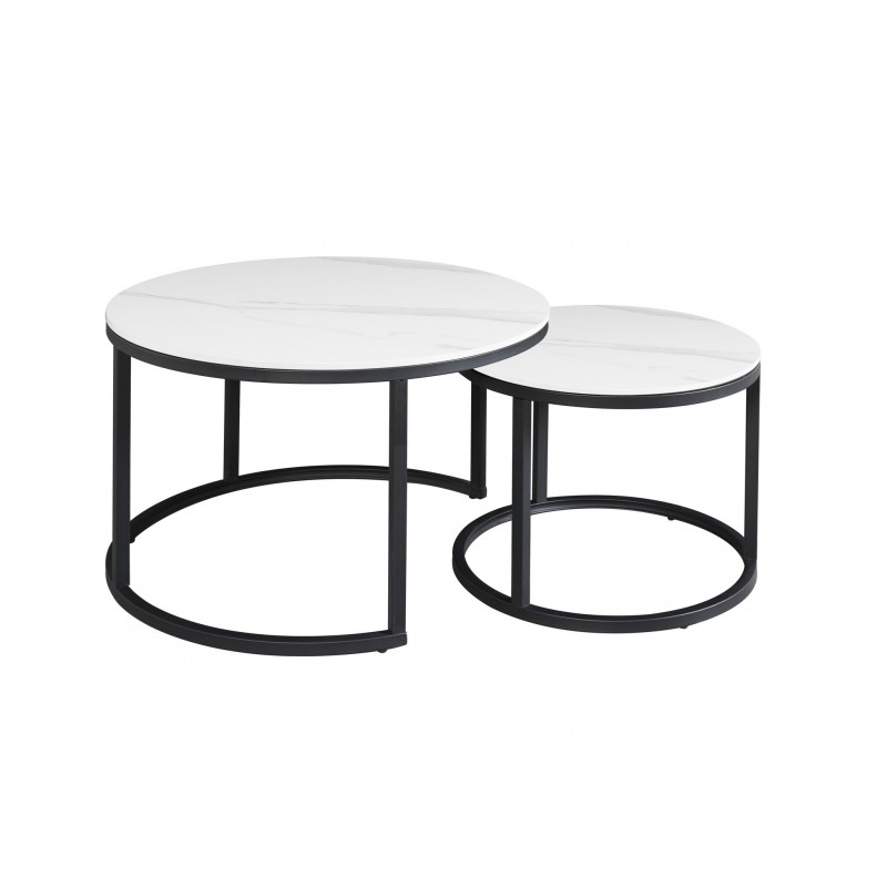 Tables basses Otillie avec plateau en pierre frittée en gris, blanc ou noir