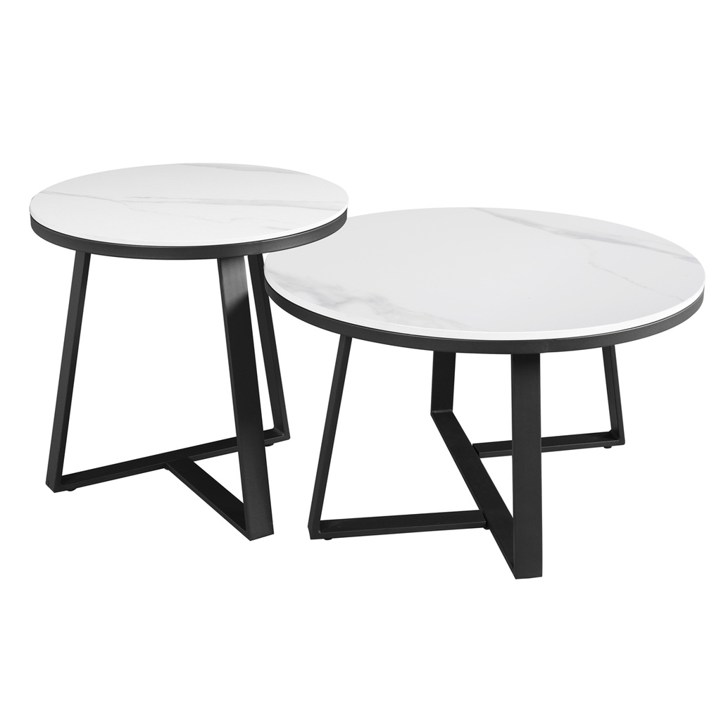 Tables basses Oona avec plateau en pierre frittée en gris, blanc ou noir