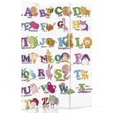 Paravent séparateur d'espaces pour enfants double face pivotant en toile avec cadre en mdf motif alphabet éducatif