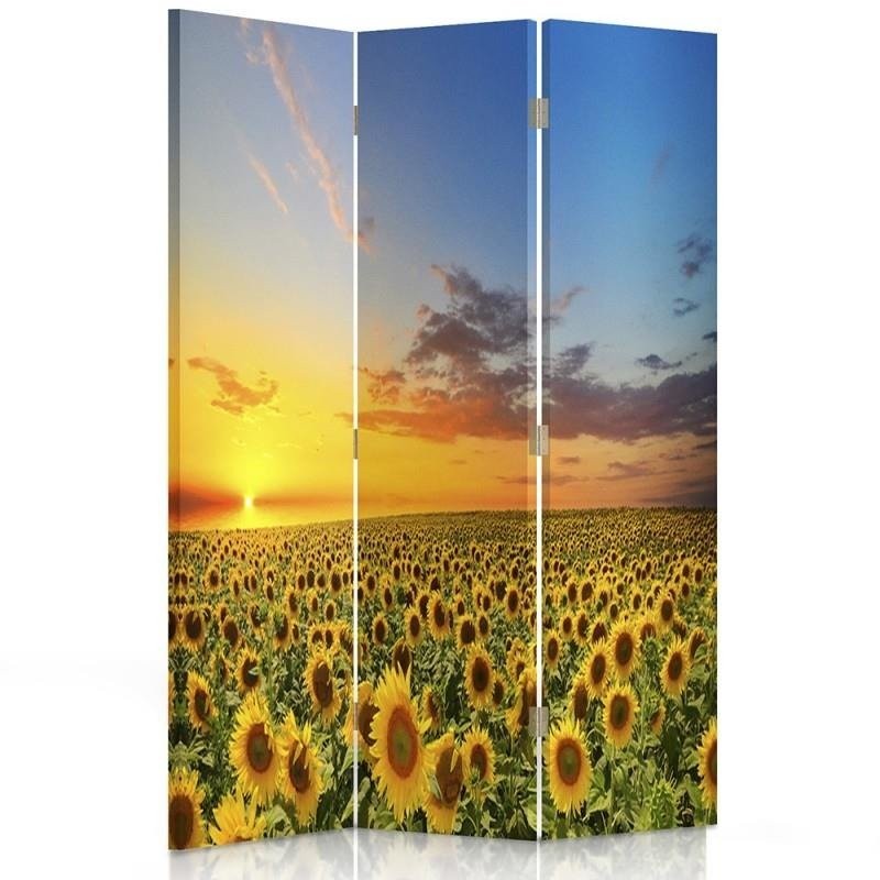 Paravent à deux faces 110 cm fabriqué en mdf et toile avec image de tournesols