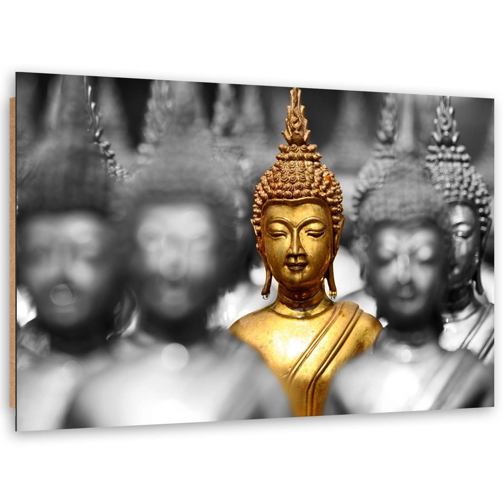 Cadre décoratif avec image de bouddha doré dans la foule gris et noir