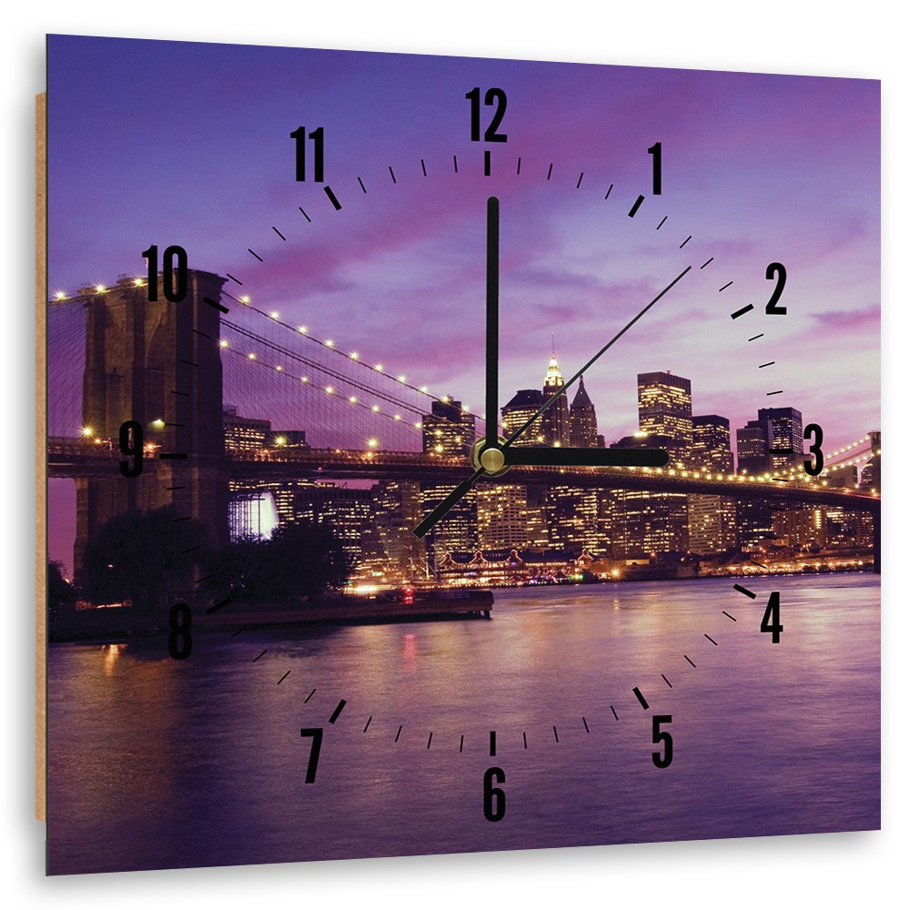 Horloge carrée murale avec imprimé avec papier et cadre en hdf new york coucher du soleil