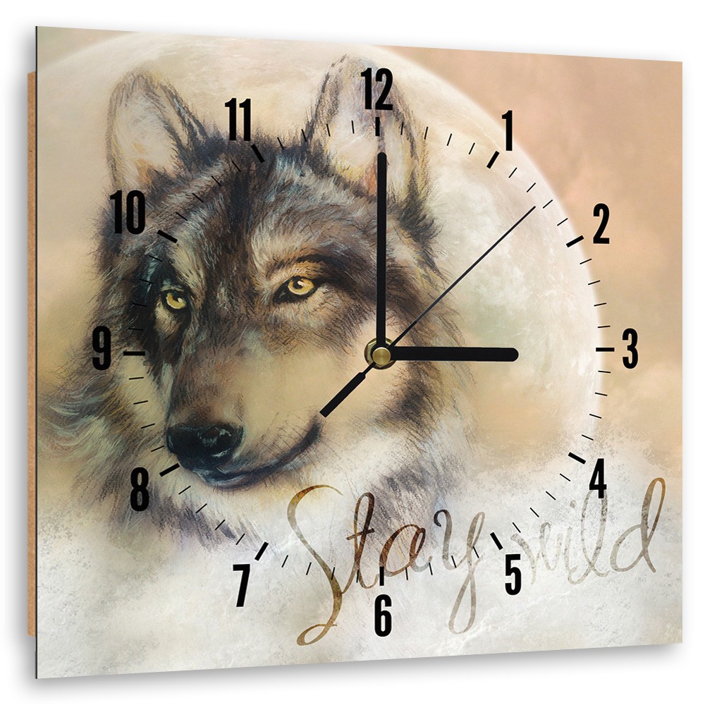 Horloge murale décor animal en panneau de fibres de bois classique avec une finition de couleur beige