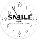 Horloge murale avec dessin smile de couleur blanc et noir fabriqué en hdf et papier satiné