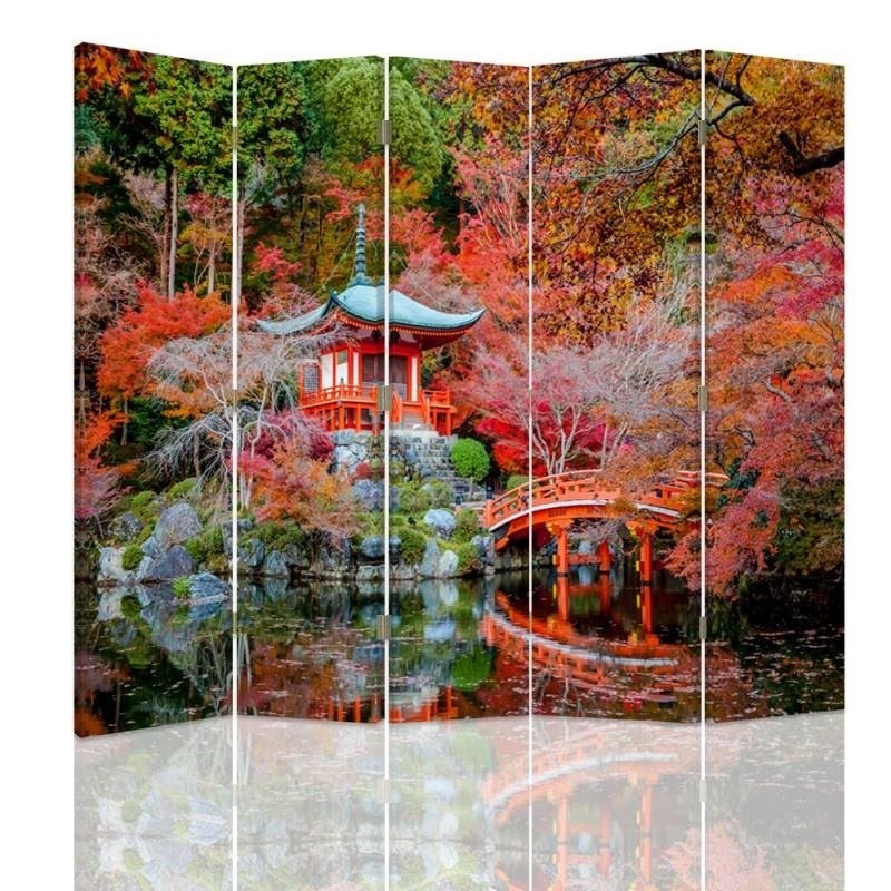 Paravent avec image d'un jardin style japonais fabriqué en mdf et toile