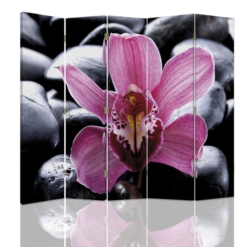 Paravent séparateur d'espaces impression sur toile avec cadre en mdf fleur d'orchidée zen