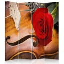 Paravent avec image d'une rose sur un violon fabriqué en mdf et toile