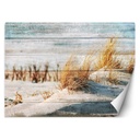 Papier peint rectangulaire imprimé sur toile avec finition beige dunes sur du bois