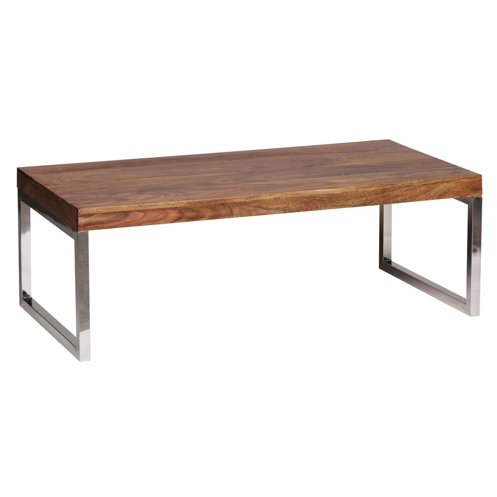 Table basse GUNA en bois massif Sheesham 120 cm de large design marron foncé style maison de campagne