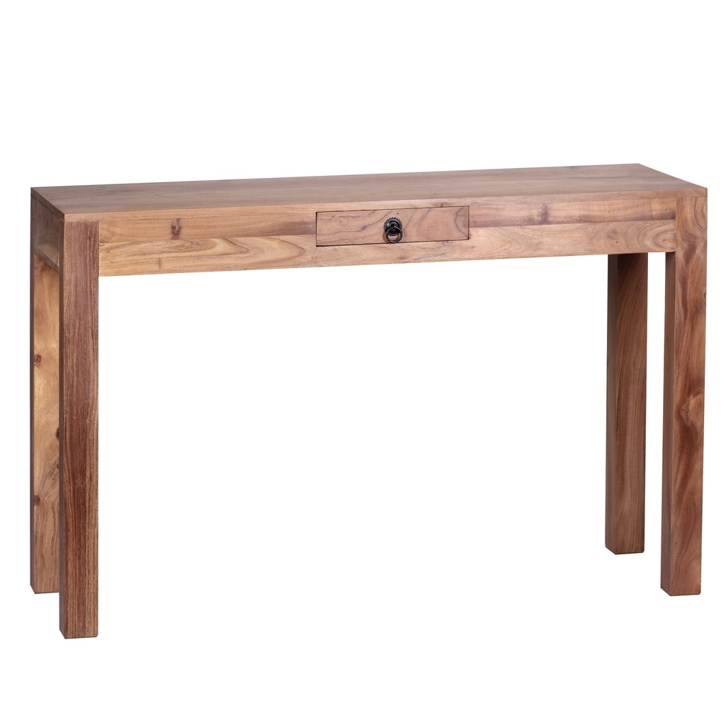 Table console MUMBAI console en bois d'acacia massif avec 1 tiroir 120 x 40 cm style maison de campagne