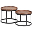 Lot de 2 tables d'appoint AKOLA en bois massif de style maison de campagne en sheesham, structure en métal, bois naturel