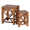 Set de 2 tables d'appoint PALI en bois de Sesham massif, design style maison de campagne marron foncé