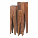 Table d'appoint lot de 3 KADA en bois de Sesham massif, colonnes design, style maison de campagne, carrée