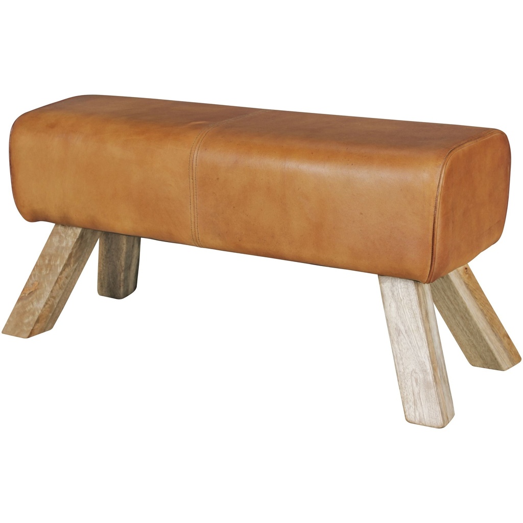 Tabouret Design Bois 90x30x43 cm Cuir Moderne Springbok