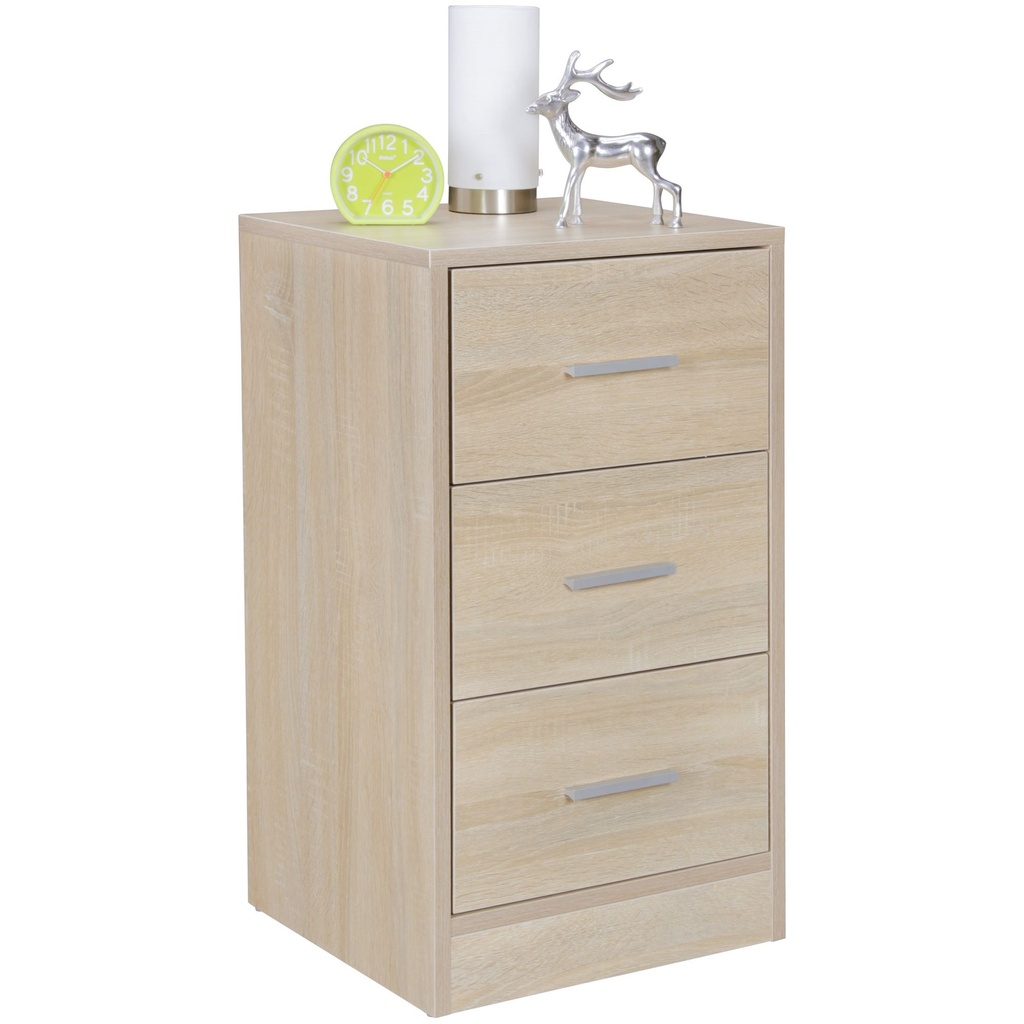 Console de nuit OLAV bois, moderne avec 3 tiroirs Sonoma, 37,5 x 68 x 35 cm