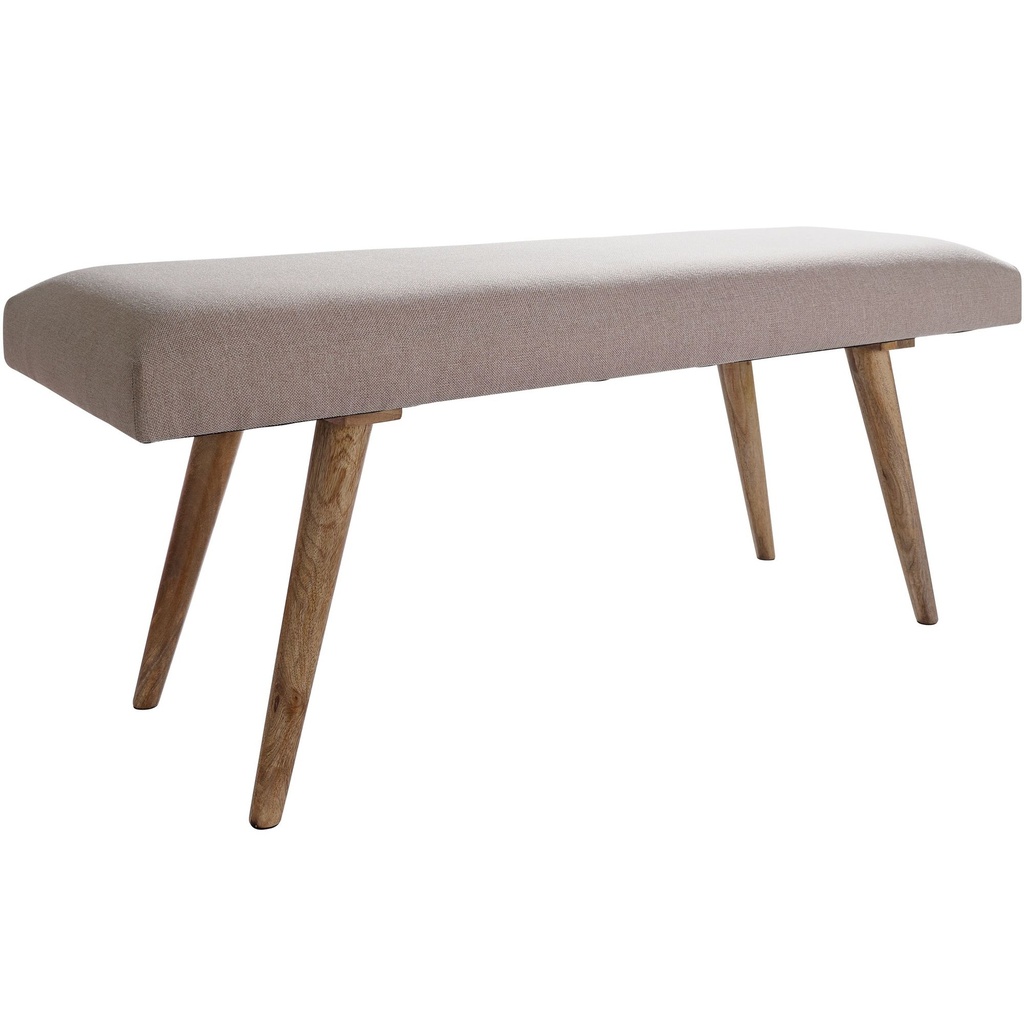 Banc SALIM en tissu / banc en bois massif beige 117x51x38 cm de style rétro