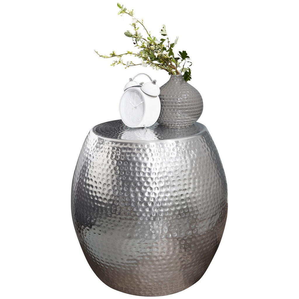 Table d'appoint PEDRO 42 x 42 x 42 cm aluminium argent rond oriental