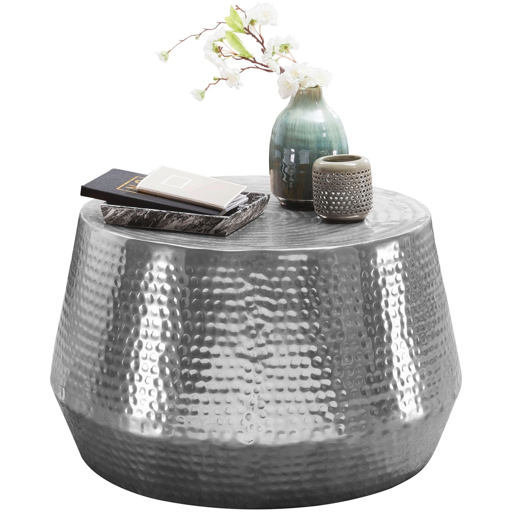 Table basse MAHESH 60x36x60 cm aluminium argent rond oriental