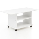 Table basse Design 95 x 51 x 54,5 cm blanche rotative avec roulettes