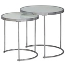 Design table d'appoint ronde Ø 50/42 cm - 2 parties blanc argent avec plateau en verre