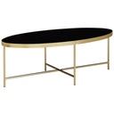 Table basse Design en verre noir - ovale 110 x 56 cm avec cadre en métal doré