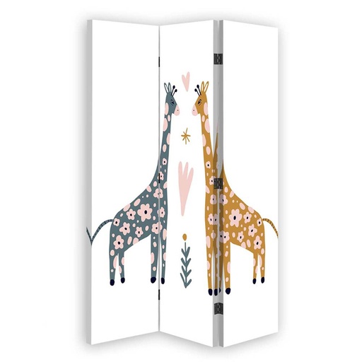 [A06171] Paravent à deux faces 110 cm fabriqué en mdf et toile avec image de girafe de couleurs