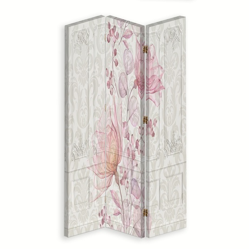 [A06196] Paravent séparateur d'espaces impression sur toile avec cadre en mdf fleurs baroques