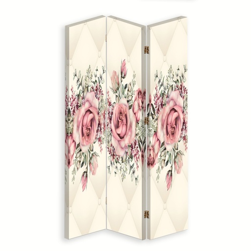 [A06208] Paravent séparateur d'espaces impression sur toile avec cadre en mdf roses en fleur